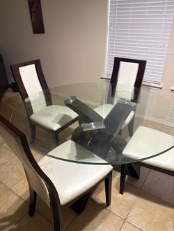 Round Glass Dining Table with 4 Chairs