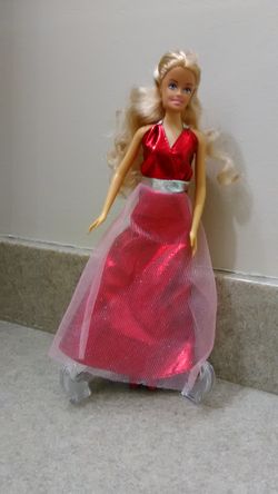 Blonde Hair Doll With Curly Hair, Red Dress, & Red Shoes