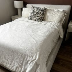 Queen bed- Boucle/Cream (Mattress For Sale Also)