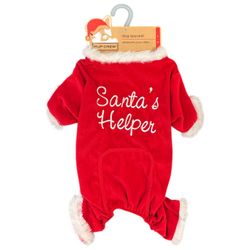 Pup Crew Santa’s Helper Dog Christmas Pajamas Outfit Red Velvet White Fur Large