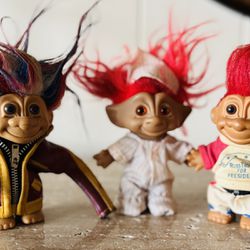 Lot of 3 Vintage Russ & Ace Novelty Troll Dolls:  Election, Redskins, Nighttime