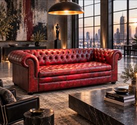 Amazing Vintage Castro Convertibles Oxblood Leather Chesterfield Sofa circa 1980's