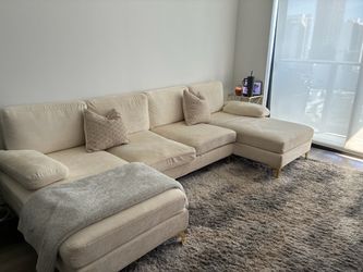 Cream Fabric Sectional Sofa with Chaise