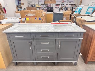 Sonoma 60 in double sink freestanding dark charcoal bath vanity with Carrara marble top assembled