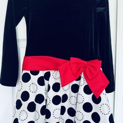~Girls RARE EDITIONS Polka Dot W/ RED Bow~Sz 10
