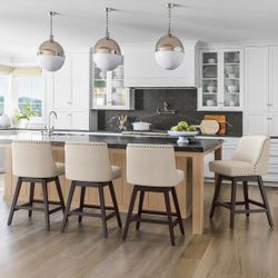 26 Inch Bar Stools Set of 4,  Linen Swivel Counter Stools with Back, Linen Fabric