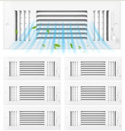 6 Pack White 4x12 Inch Interior Size Ceiling Vent Covers, 3 Way Adjustable Solid Steel Air Register, Sidewall & Wall Vent Cover for Home HVAC, Bathroo