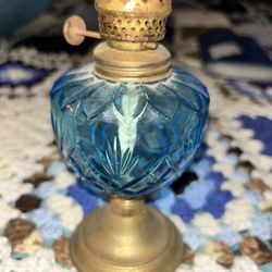 Vintage Circa 1950s Blue Mini Hurricane Lamp