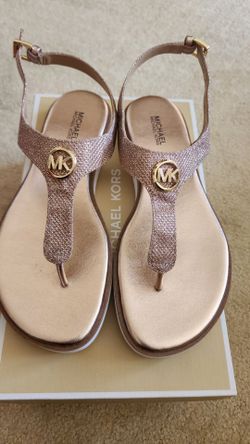 Michael Kors Judy Thong Slingback Sandal Leather/Mesh Blush Gold  Sz 7M