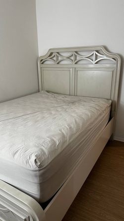 White Queen Bed Frame with Decorative Headboard