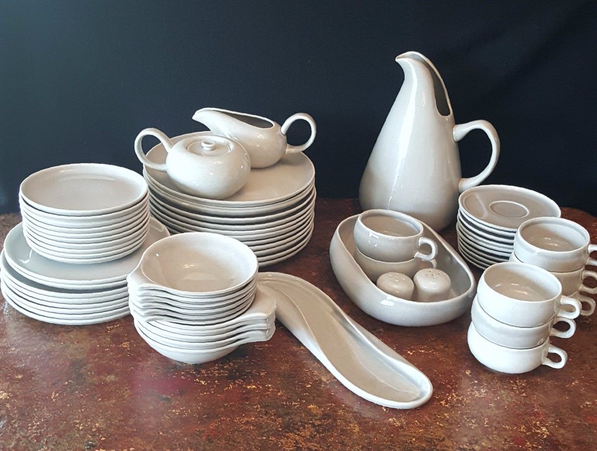 Huge Russel Wright Vintage Mid Century Granite Gray American Modern Dinnerware Set