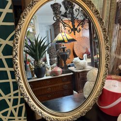 Antique Solid Wood Oval Mirror