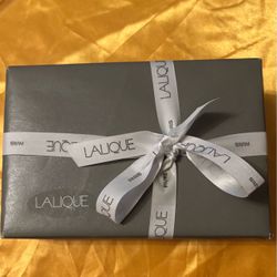 Authentic Lalique France Amber Crystal Convertible Logo Block Pendant Brooch / Pin with Box & Ribbon — Mint Condition
