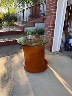 Round Glass Top Side Table with Wood Base