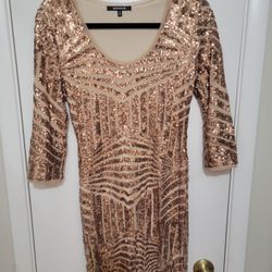 Gold Short Sleeve Sequin Midi Dress