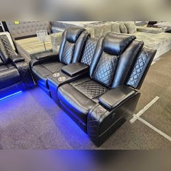 2PC Black Power recliner sofa and Liveseat with LED USB and Wireless charging