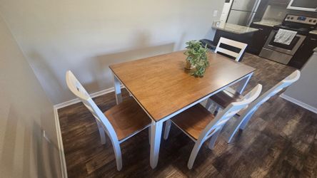Wood Dining Table Set with 4 Chairs and Bench