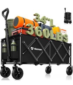 Hikemoon 34'' Extra Long Collapsible Wagons Carts Foldable, 360LBS Heavy Duty Folding Beach