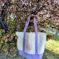 Trader Joe’s Large Canvas Tote Purple Handle