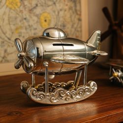 Reed & Barton 1990s Silverplate Airplane Coin Bank, 5.5x4.75” NO STOPPER