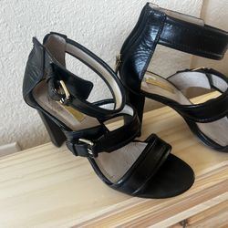 Louise Et Cie Black Leather Strappy Sexy Sandals With Heel Open Toe Size 6.5