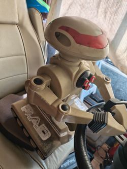 Vintage 1998 Toymax R.A.D. 1.0 interactive robot with tank treads and articulated arms.
