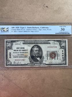 $50 1929 Santa Barbara California very  fine 30