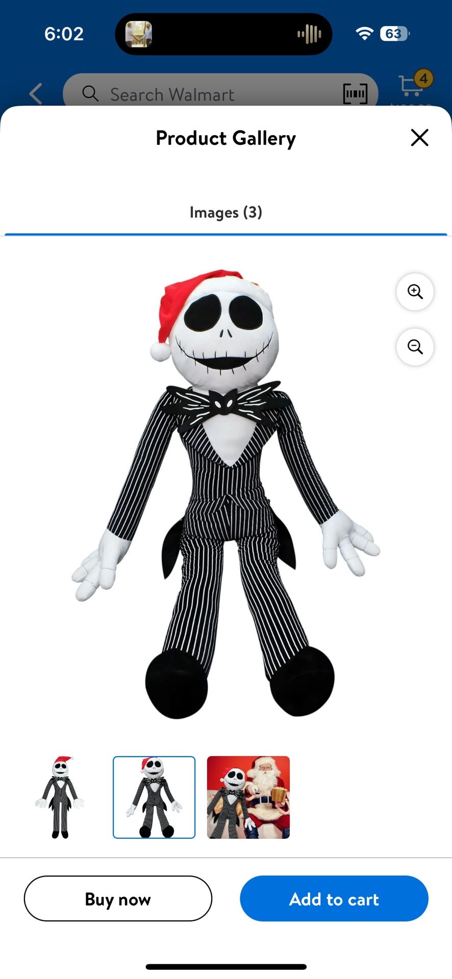 Nightmare Before Christmas Giant Plush Santa Jack Skellington Red, Black, and White 46inches