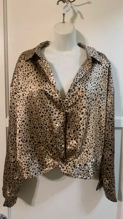 Satin Leopard Print Button-Up Blouse