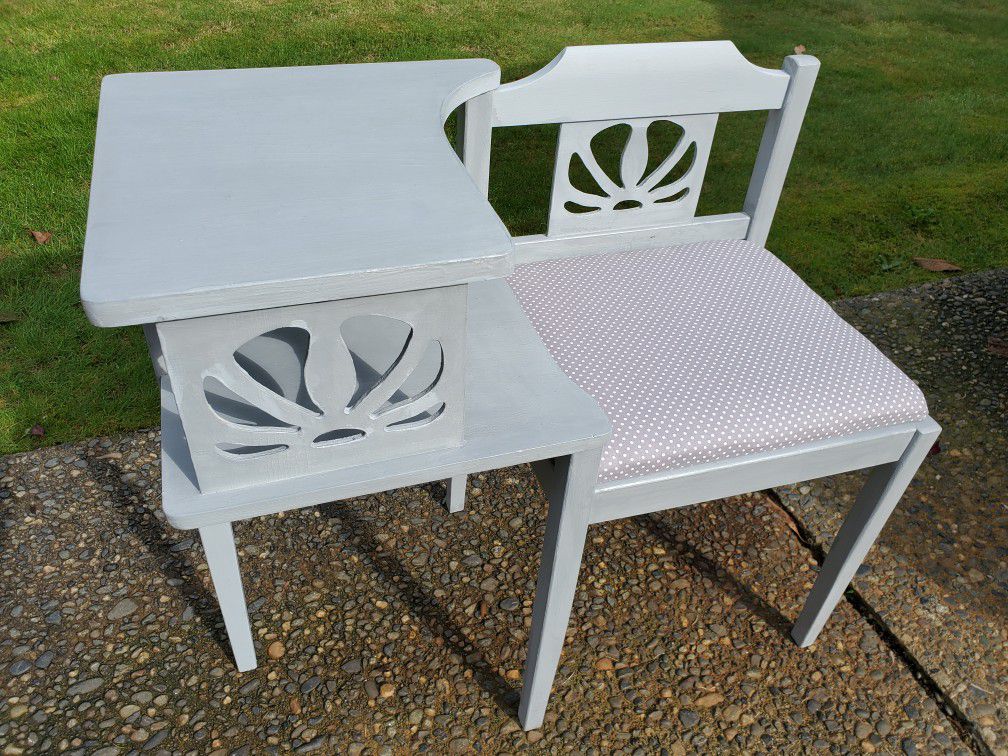 Antique Phone table Painted Grey With New Seat Cover