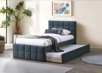 Brand New Grey Full Bed Frame w Twin Trundle Bed