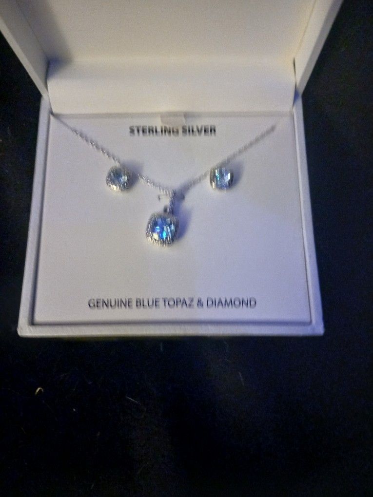 Blue Topaz Necklace + Earring Set
