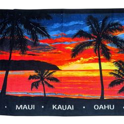 HAWAII ISLANDS SUNSET PALM TREE SOUVENIR BEACH TOWEL 30X56 AJW NEW
