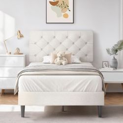 Twin White Upholstery Bed With Mattress