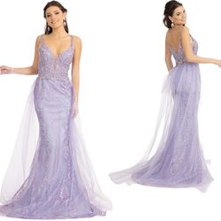 New With Tags Lilac With Detachable Skirt Long Formal Dress & Prom Dress $125