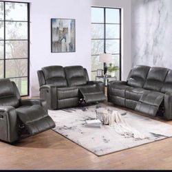 ✅️✅️2 pc smoke leather like fabric sofa and love seat set with recliners on the ends✅️ Recliner Chair Not Included✅️✅️
