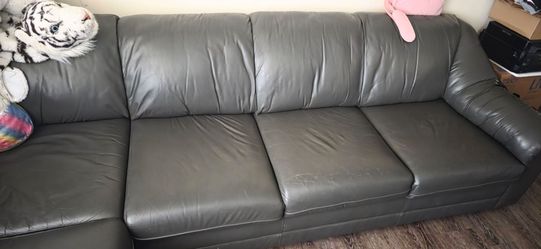 Leather dark gray couch