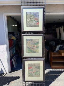 Rare 19 century Chinese vernacular paintings three-piece set