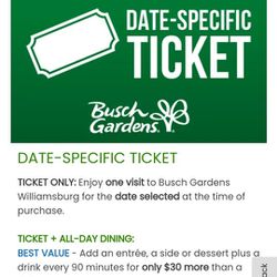 Busch Gardens Williamsburg ONE day Admission Ticket TODAY Only 8/3/2023 -- Discounted Ticket $50