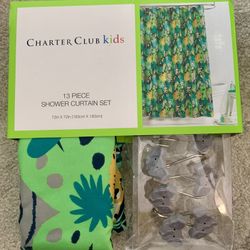 Kids Jungle Animal Shower Curtain Set