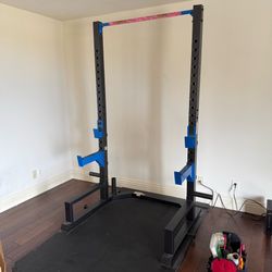 Fuel Power Cage w/ High Weight Capacity J Hooks & Safety Spotter Arms, Olympic Weight Plate Storage