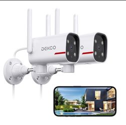 DEKCO 2 Pack Outdoor Security Camera with 2K Color 2 Count (Pack of 1), White