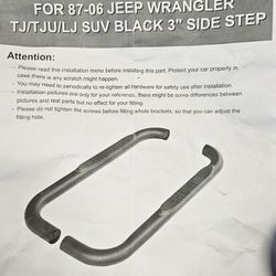 87-06 Jeep Wrangler TJ/TJU/LJ Suv Blacl 3" Side Steps