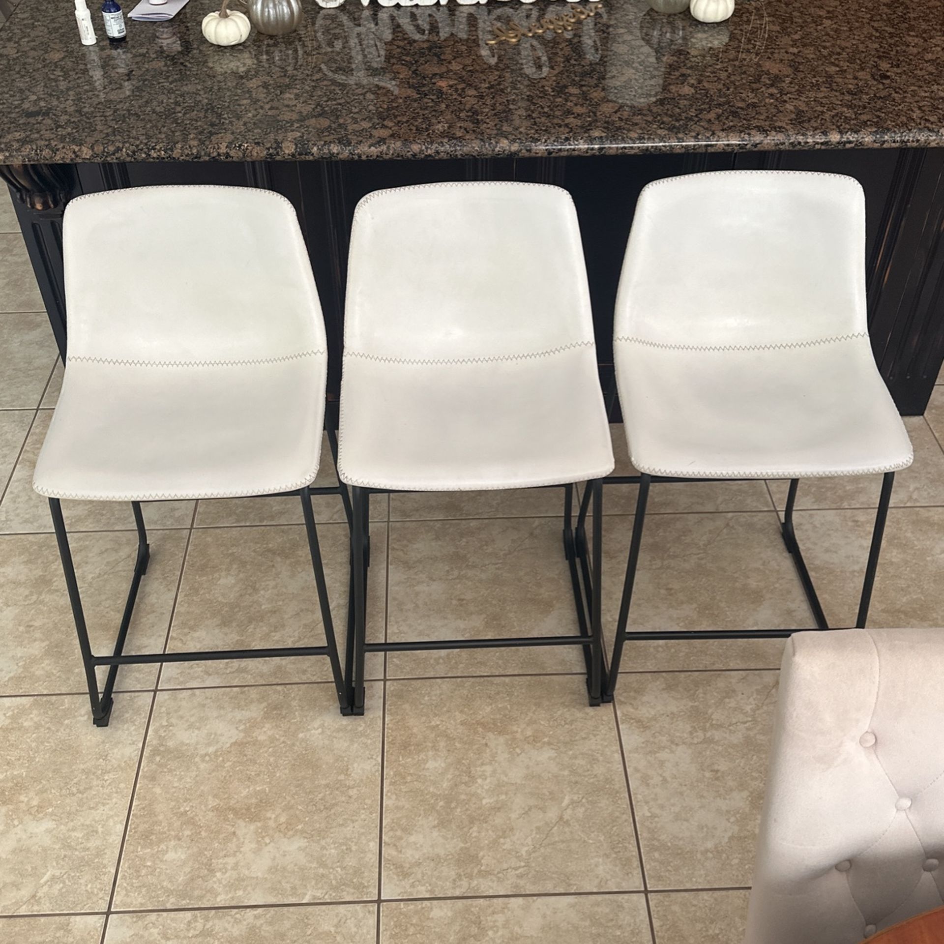 3 White Faux Leather Counter Height Stools
