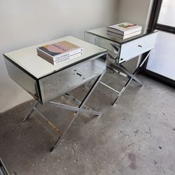 Pair of Camille X Base Mirrored Accent Campaign Table by iNSPIRE Q Bold - Chrome Finish Side Table