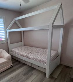 Twin Size White House Bed Frame with 3 Drawers