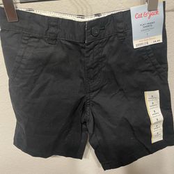 Cat & Jack Boys Flat Front Black Shorts Snap Closure Adjustable Size 5 New