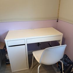 IKEA White desk with drawers and cabinet AND chair