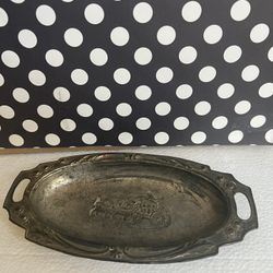 Small Antique Pewter Dish / Silver Plated Horse and Carriage Trinket Dish Tray