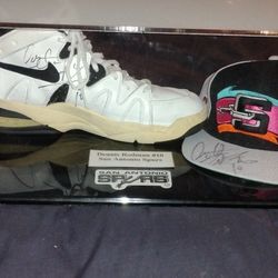 Dennis Rodman signed hat and shoes